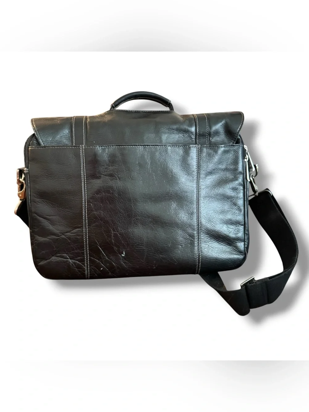 Kenneth Cole Reaction Black Genuine Leather Laptop Messenger Briefcase